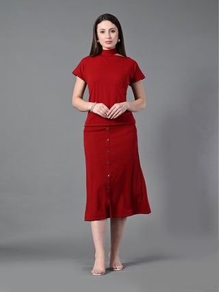 Myshka Women's Maroon colour Co-ord set - Distacart