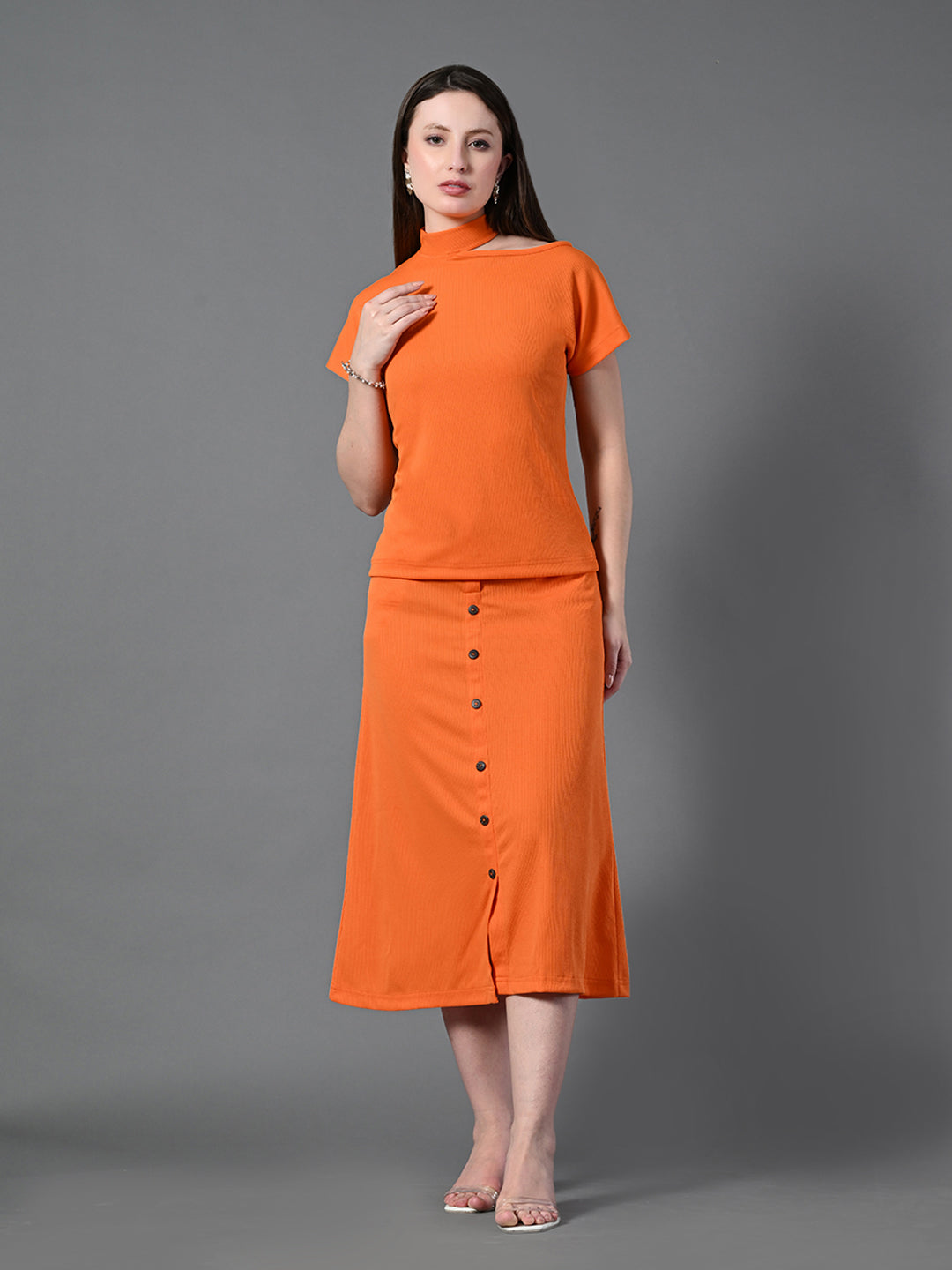 Myshka Women's Orange colour Co-ord set - Distacart