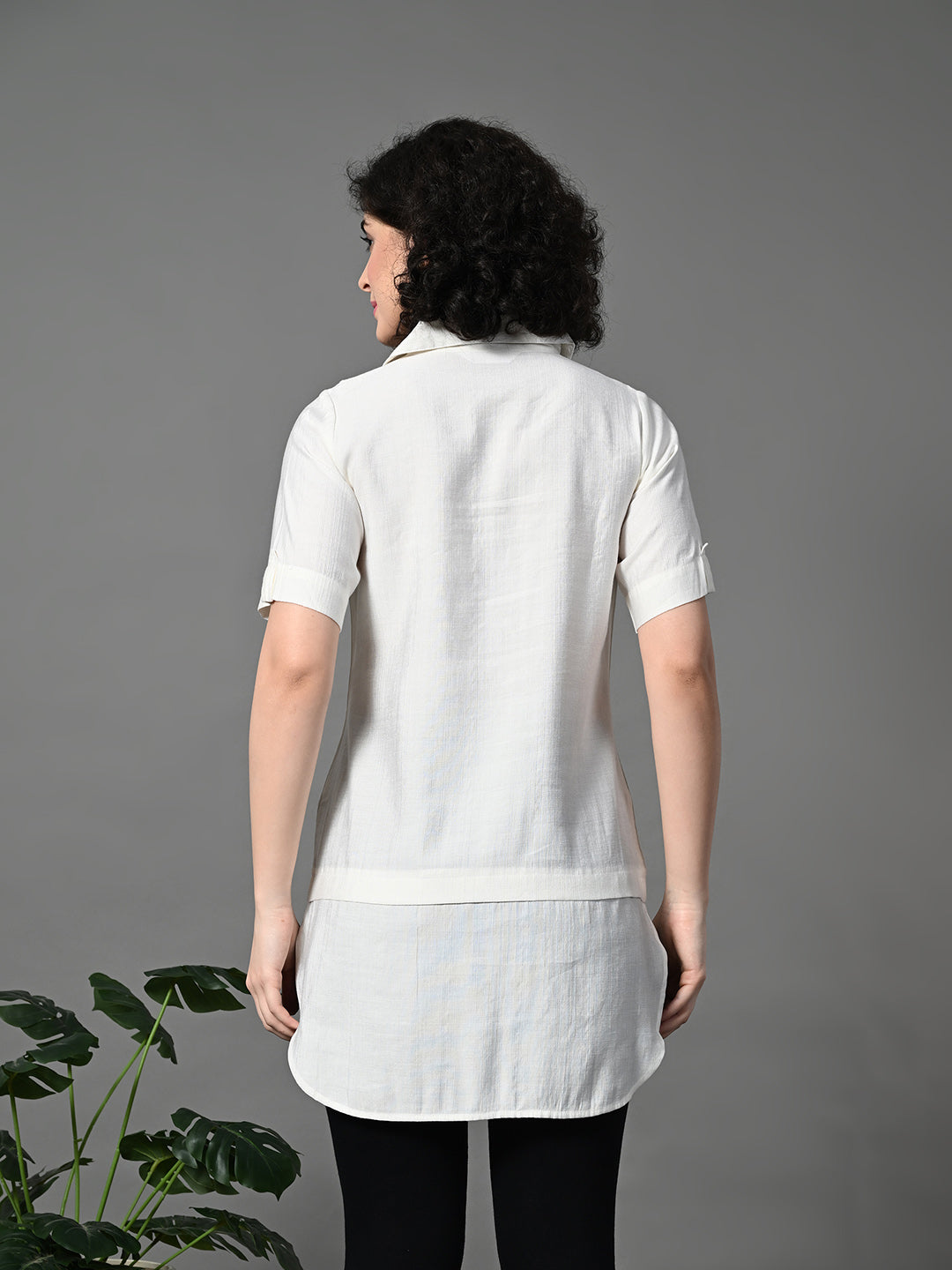 Myshka Women's Solid A-Line Collared Neck Casual Tunic In White Colour - Distacart