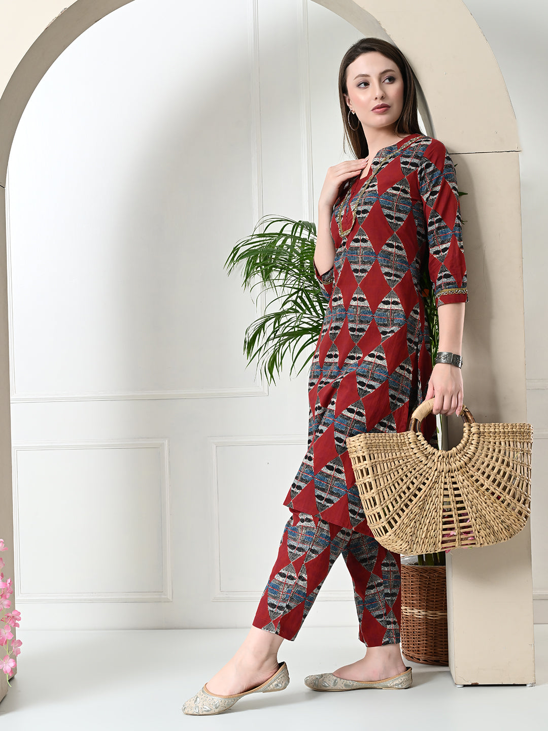 Myshka Women's Block Printed Cotton Straight Party Kurta Sets - Distacart