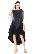 Thumbnail for Jaitra Apparels Beads Navy Blue Embroidered Net Poncho