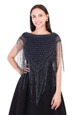 Thumbnail for Jaitra Apparels Beads Navy Blue Embroidered Net Poncho