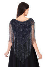 Thumbnail for Jaitra Apparels Beads Navy Blue Embroidered Net Poncho