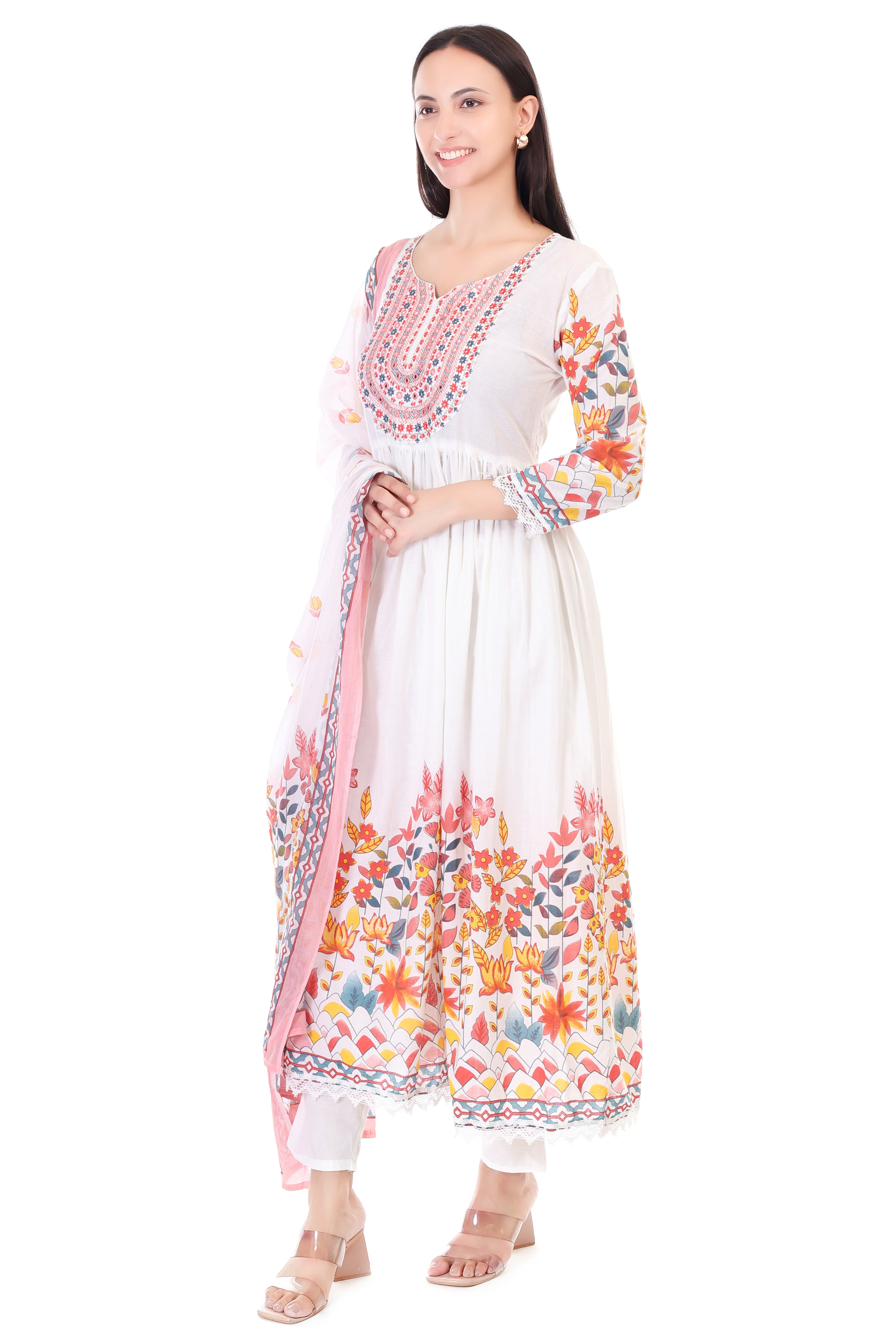 Jaitra Apparels Off White Embroidered Pure Cotton Kurta Set With Dupatta