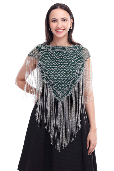 Jaitra Apparels Green Beads Embroidered Net Poncho