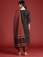 Thumbnail for Indo Era Black Printed Straight Kurta Trousers With Dupatta set - Distacart