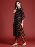 Thumbnail for Indo Era Black Printed Straight Kurta Trousers With Dupatta set - Distacart