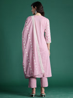 Thumbnail for Indo Era Pink Embroidered A-Line Kurta Trousers With Dupatta set - Distacart