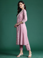 Thumbnail for Indo Era Pink Embroidered A-Line Kurta Trousers With Dupatta set - Distacart