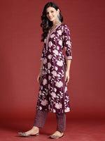 Thumbnail for Indo Era Burgundy Printed Straight Kurta Trousers With Dupatta set - Distacart