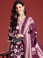 Thumbnail for Indo Era Burgundy Printed Straight Kurta Trousers With Dupatta set - Distacart
