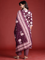 Thumbnail for Indo Era Burgundy Printed Straight Kurta Trousers With Dupatta set - Distacart