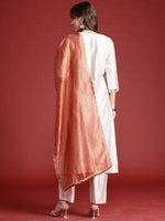 Thumbnail for Indo Era Off White Embroidered Straight Kurta Trousers With Dupatta Set - Distacart