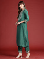 Thumbnail for Indo Era Green Embroidered Straight Kurta Trousers With Dupatta set - Distacart