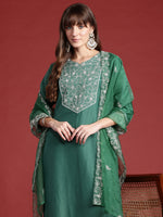 Thumbnail for Indo Era Green Embroidered Straight Kurta Trousers With Dupatta set - Distacart