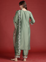 Thumbnail for Indo Era Green Embroidered Straight Kurta Trousers With Dupatta set - Distacart