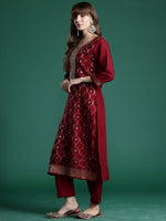 Thumbnail for Indo Era Maroon Embroidered Straight Kurta Trousers With Dupatta set - Distacart