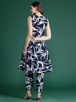 Thumbnail for Indo Era Blue Printed A-Line Kurta Trousers set - Distacart