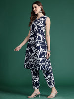 Thumbnail for Indo Era Blue Printed A-Line Kurta Trousers set - Distacart