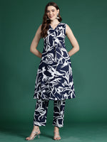 Thumbnail for Indo Era Blue Printed A-Line Kurta Trousers set - Distacart