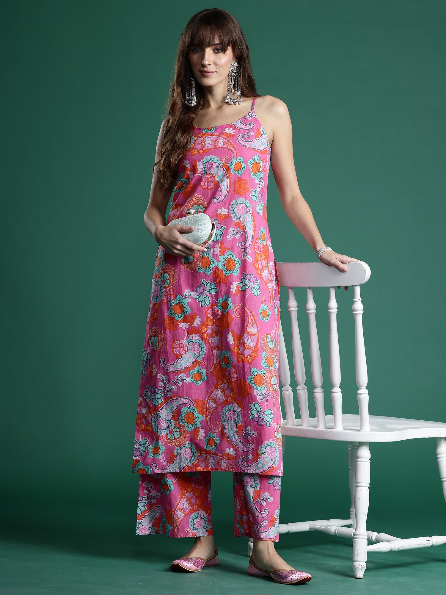 Indo Era Pink Printed Straight Kurta Palazzos set - Distacart