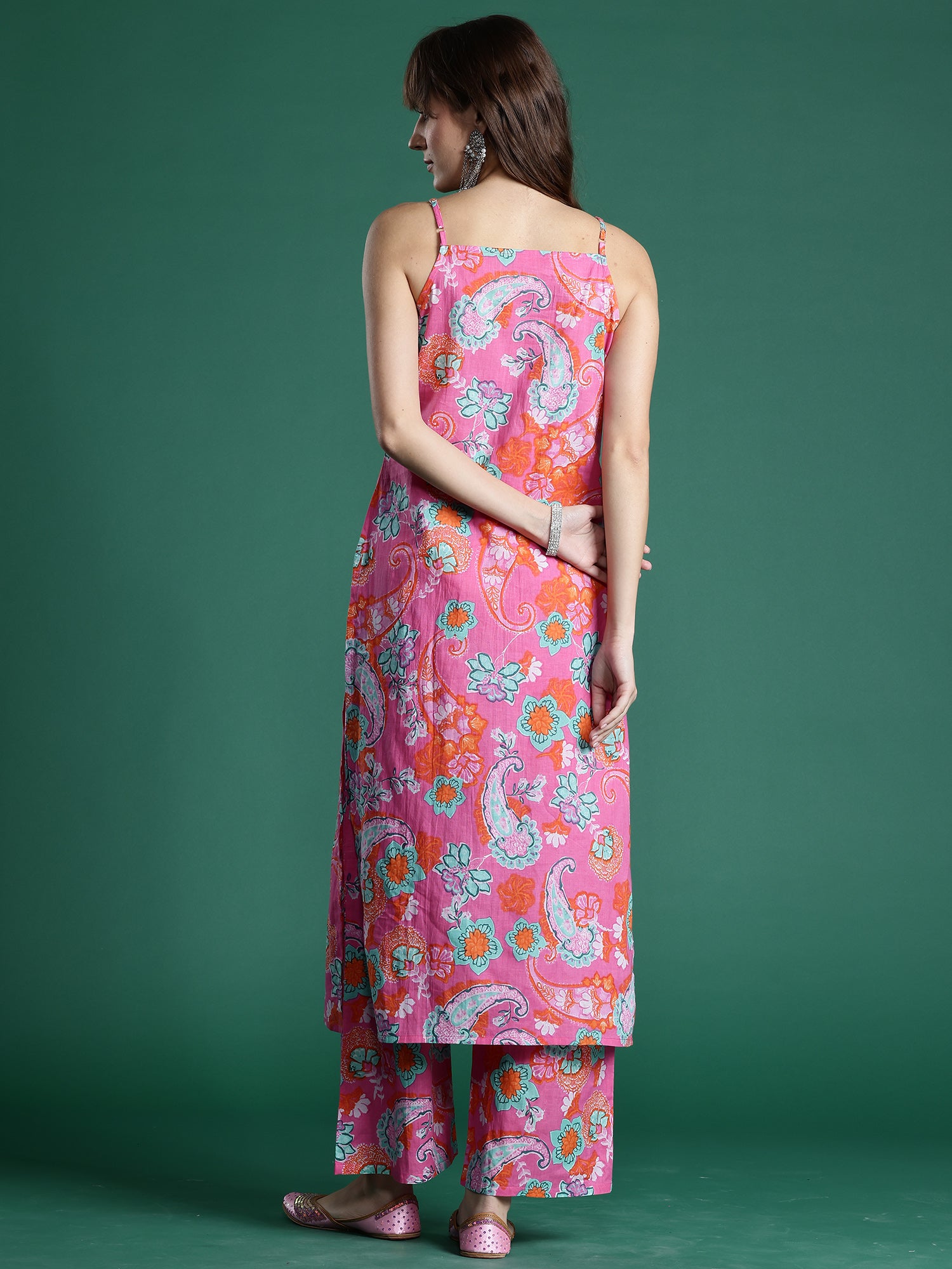 Indo Era Pink Printed Straight Kurta Palazzos set - Distacart