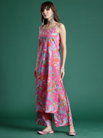 Thumbnail for Indo Era Pink Printed Straight Kurta Palazzos set - Distacart
