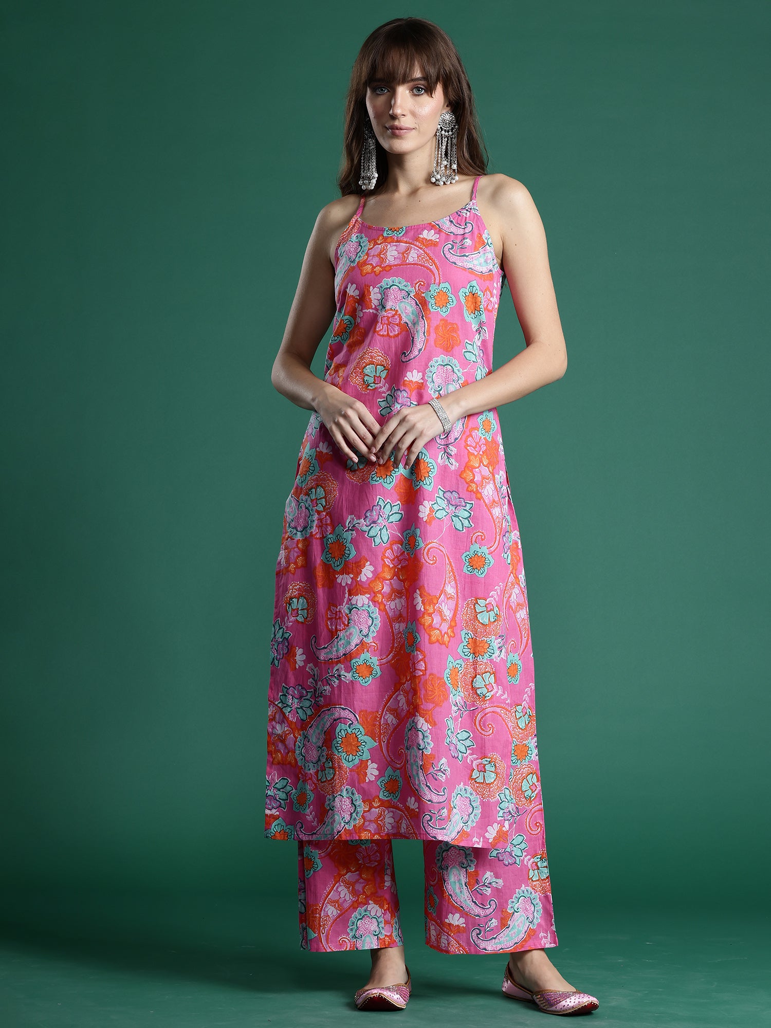Indo Era Pink Printed Straight Kurta Palazzos set - Distacart