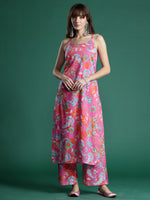 Thumbnail for Indo Era Pink Printed Straight Kurta Palazzos set - Distacart