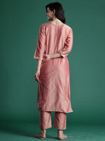 Thumbnail for Indo Era Peach Embroidered Straight Kurta Trousers set - Distacart