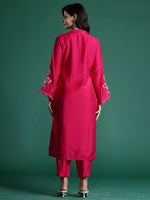 Thumbnail for Indo Era Pink Self Design Straight Kurta Trousers set - Distacart