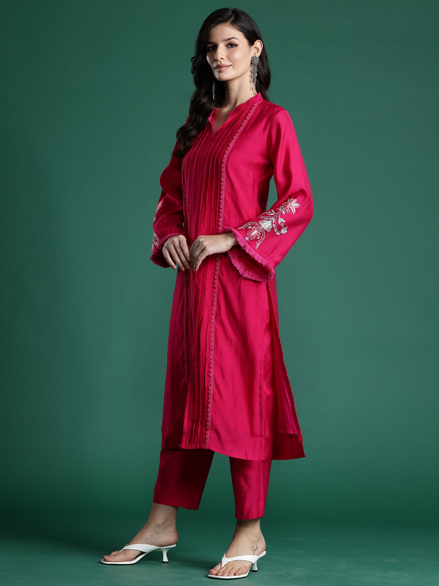 Indo Era Pink Self Design Straight Kurta Trousers set - Distacart