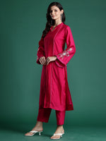 Thumbnail for Indo Era Pink Self Design Straight Kurta Trousers set - Distacart