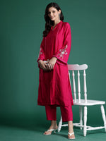 Thumbnail for Indo Era Pink Self Design Straight Kurta Trousers set - Distacart