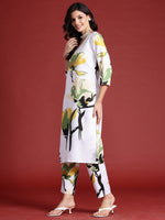 Thumbnail for Indo Era White Printed Straight Kurta Trousers set - Distacart