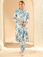 Thumbnail for Indo Era White Printed Straight Kurta Trousers set - Distacart