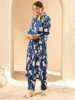 Thumbnail for Indo Era Blue Printed Straight Kurta Trousers set - Distacart