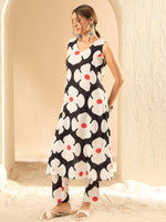 Thumbnail for Indo Era Black Printed A-Line Kurta Trousers set - Distacart