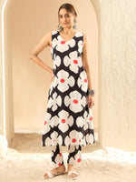 Thumbnail for Indo Era Black Printed A-Line Kurta Trousers set - Distacart