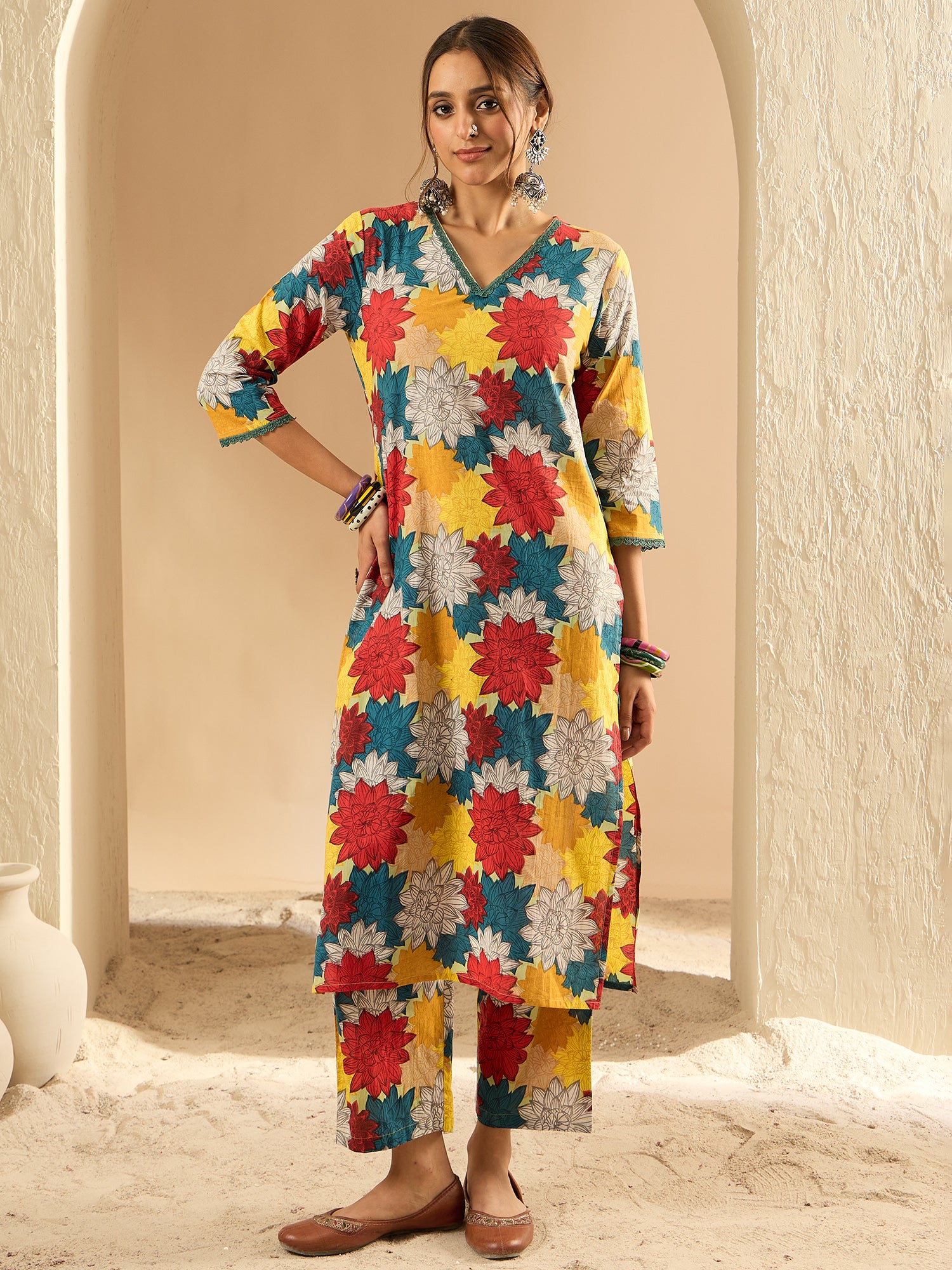 Indo Era Multi Printed Straight Kurta Trousers set - Distacart