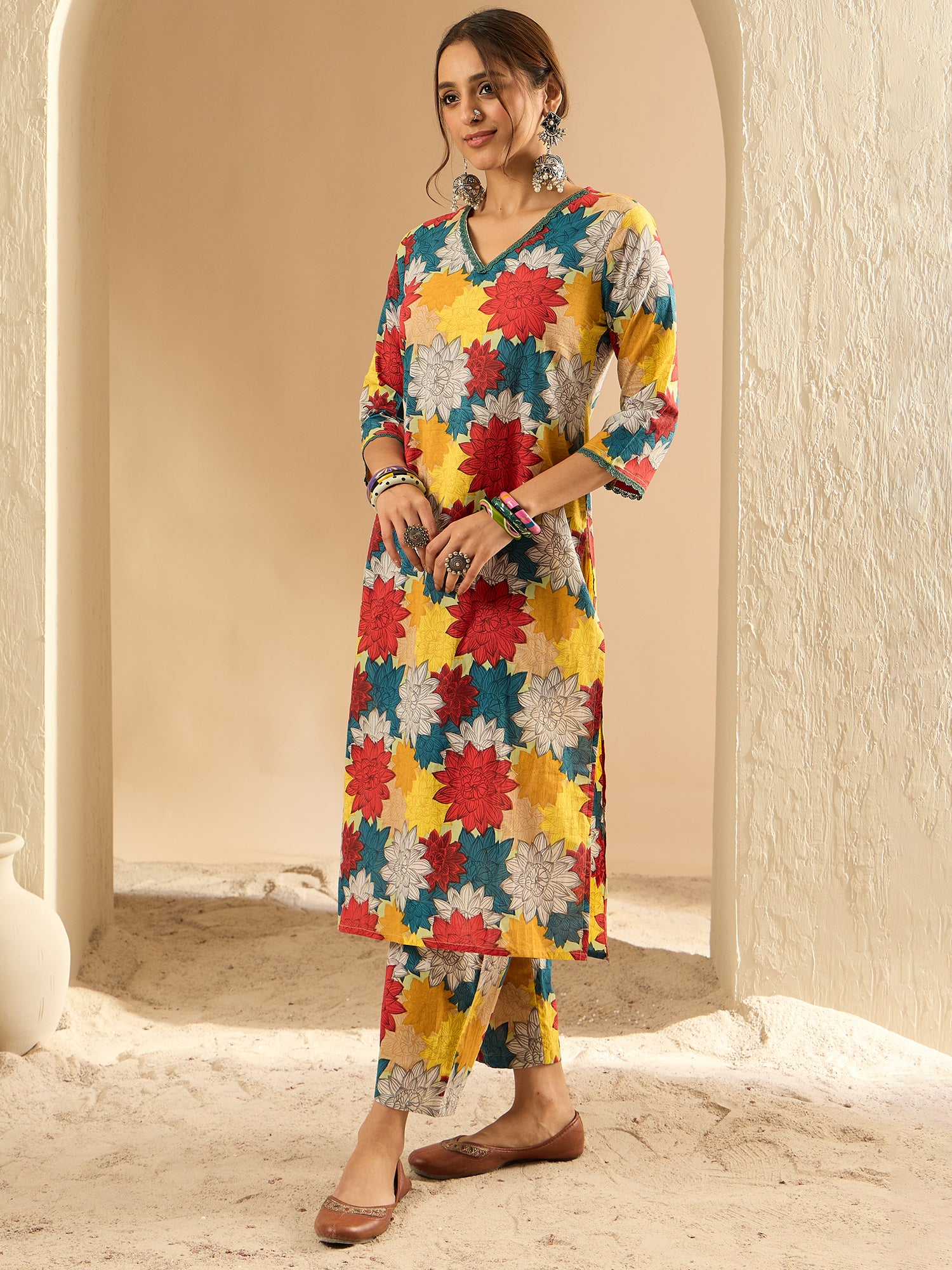 Indo Era Multi Printed Straight Kurta Trousers set - Distacart