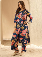 Thumbnail for Indo Era Blue Printed Straight Kurta Palazzos Set - Distacart