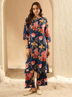 Thumbnail for Indo Era Blue Printed Straight Kurta Palazzos Set - Distacart