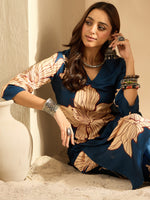 Thumbnail for Indo Era Teal Printed Straight Kurta Trousers Set - Distacart