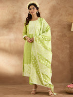 Thumbnail for Indo Era Green Woven Design Straight Kurta Trousers With Dupatta set - Distacart