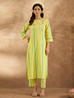 Thumbnail for Indo Era Yellow Embroidered Straight Kurta Trousers Set - Distacart