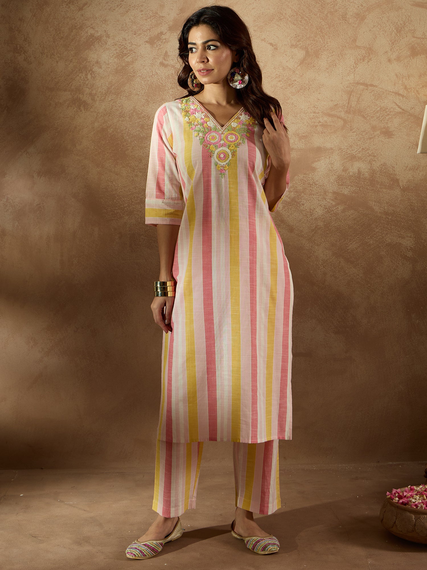 Indo Era Multi Embroidered Straight Kurta Trousers Set - Distacart