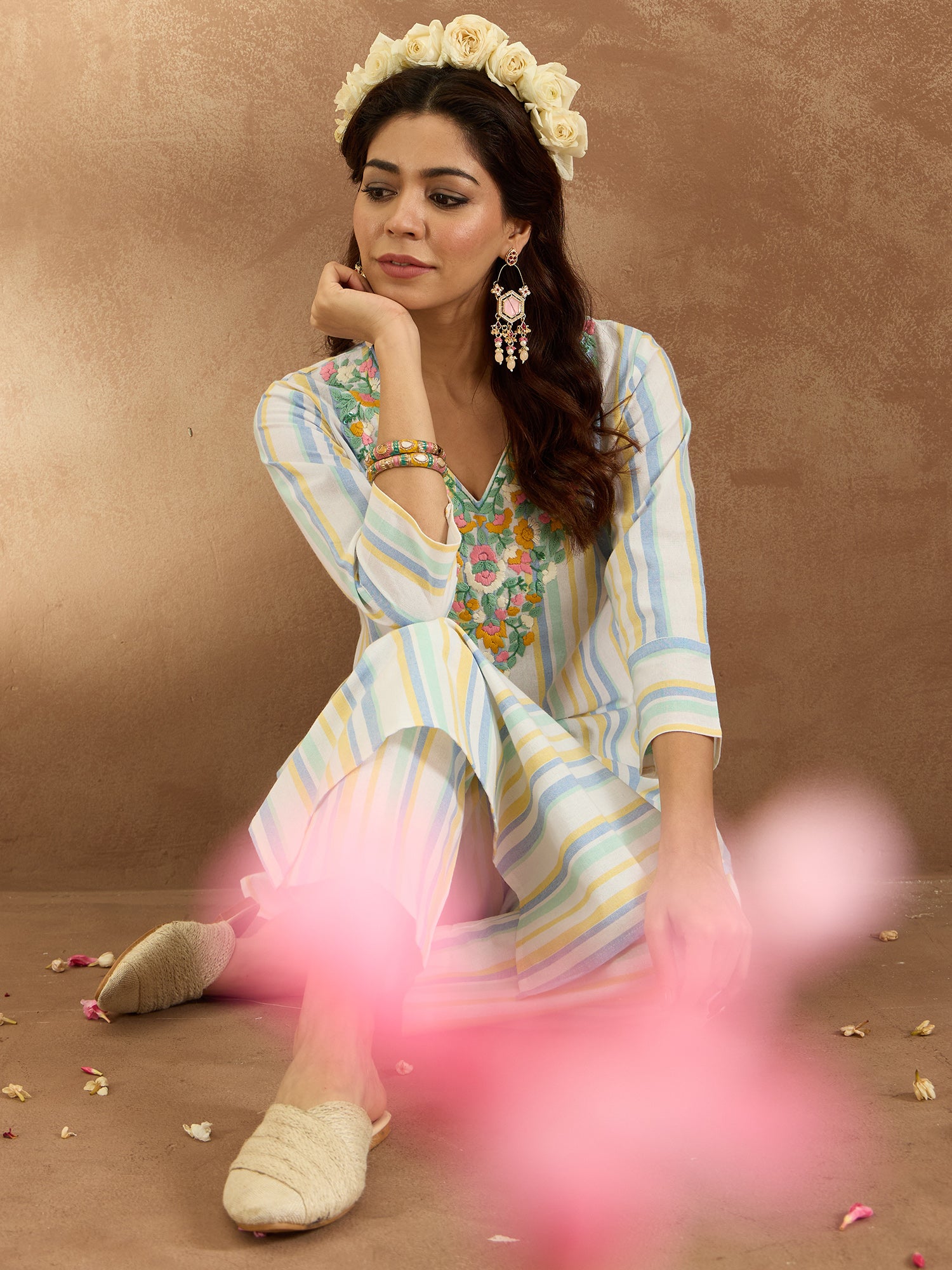 Indo Era Multi Embroidered Straight Kurta Trousers Set - Distacart