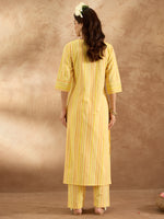 Thumbnail for Indo Era Mustard Embroidered Straight Kurta Trousers Set - Distacart