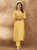 Thumbnail for Indo Era Mustard Embroidered Straight Kurta Trousers Set - Distacart